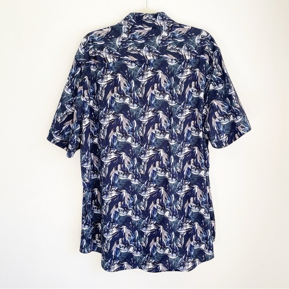Bugatchi Uomo Hawaiian Floral Short Sleeve Shirt button up cobalt blue size XXL - Picture 2 of 9